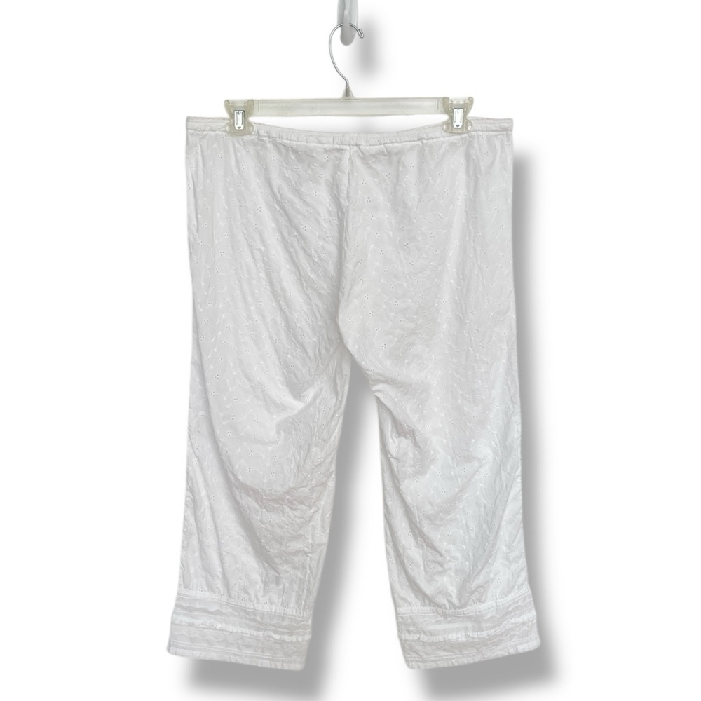 PJ Salvage Eyelet Cropped Pajama Pants Women’s Large White Cotton Lace Trim - Picture 2 of 11